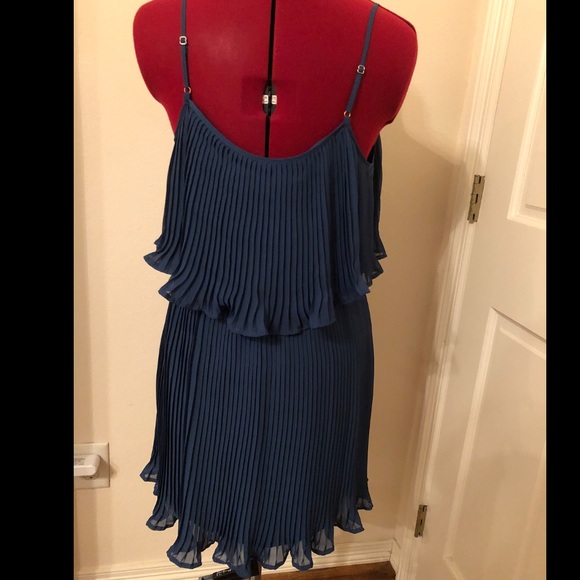 Central Park West teal pleated double layer dress - Picture 2 of 4